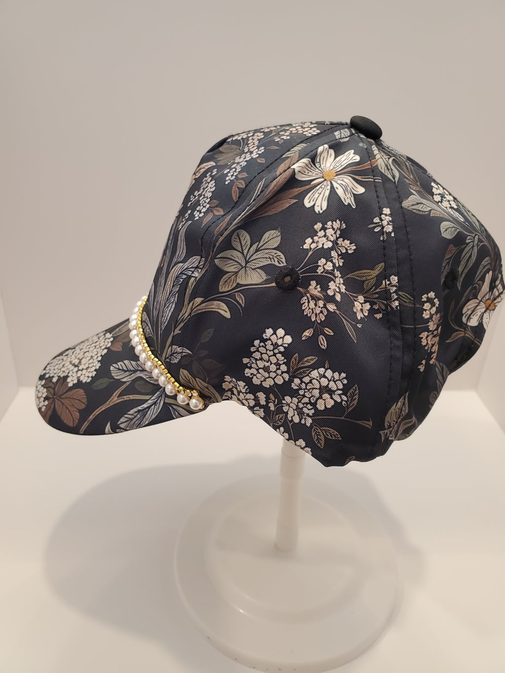 Floral Satin Pearl Accent Baseball Cap