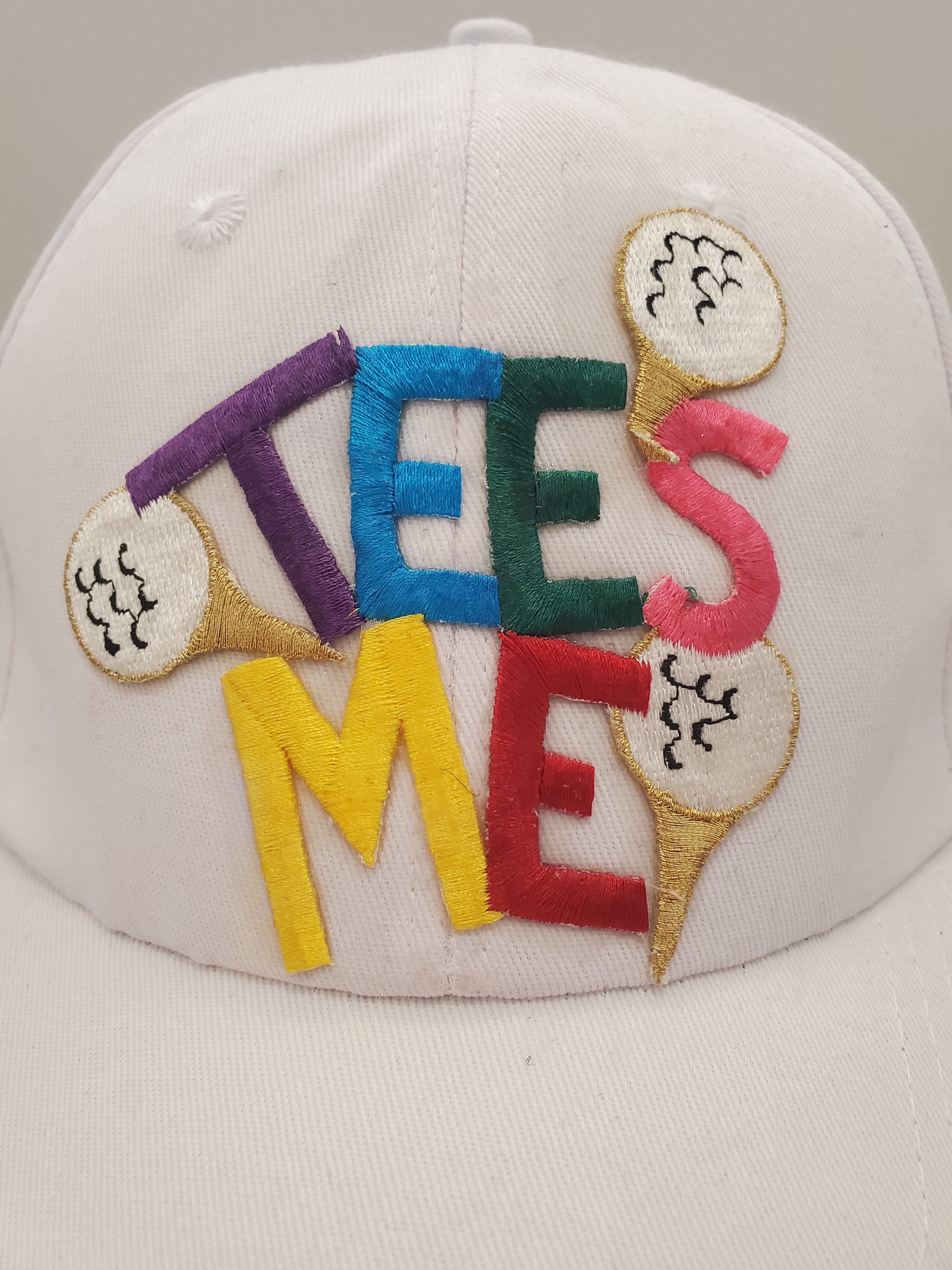 White “Tees Me” Embroidered Golf Cap