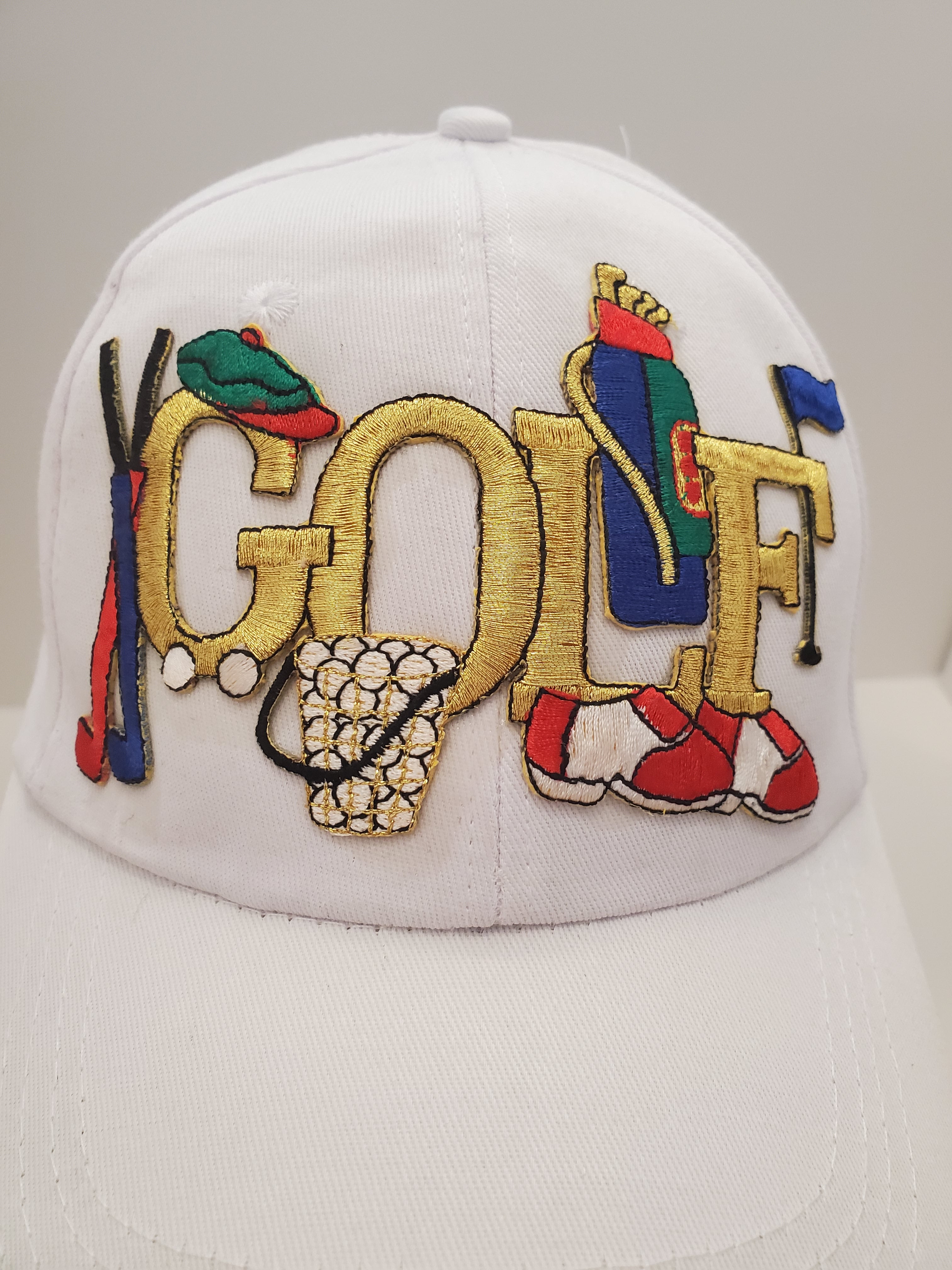 White “GOLF” Embroidered Cap