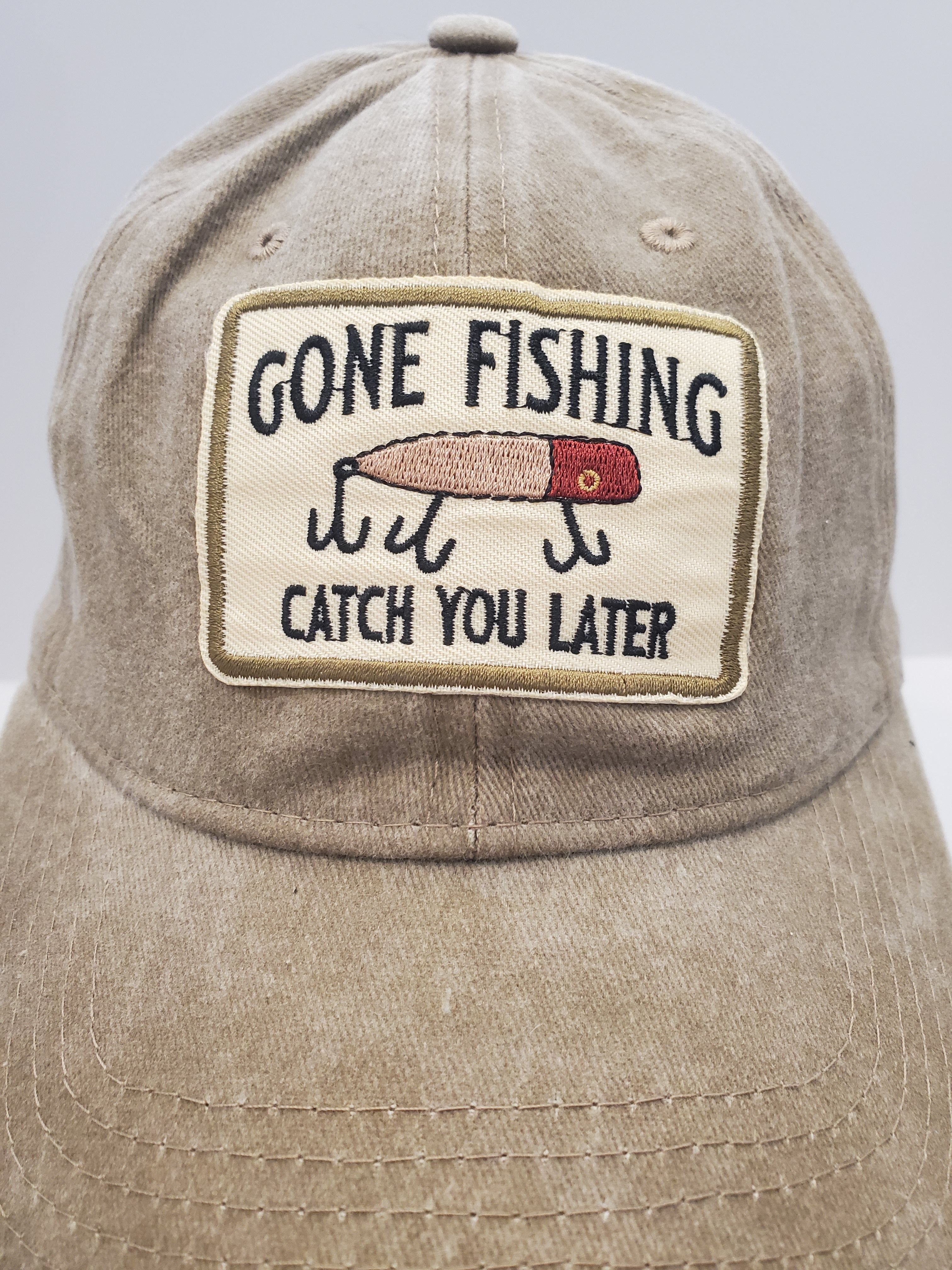 Khaki “Gone Fishing – Catch You Later” Embroidered Cap