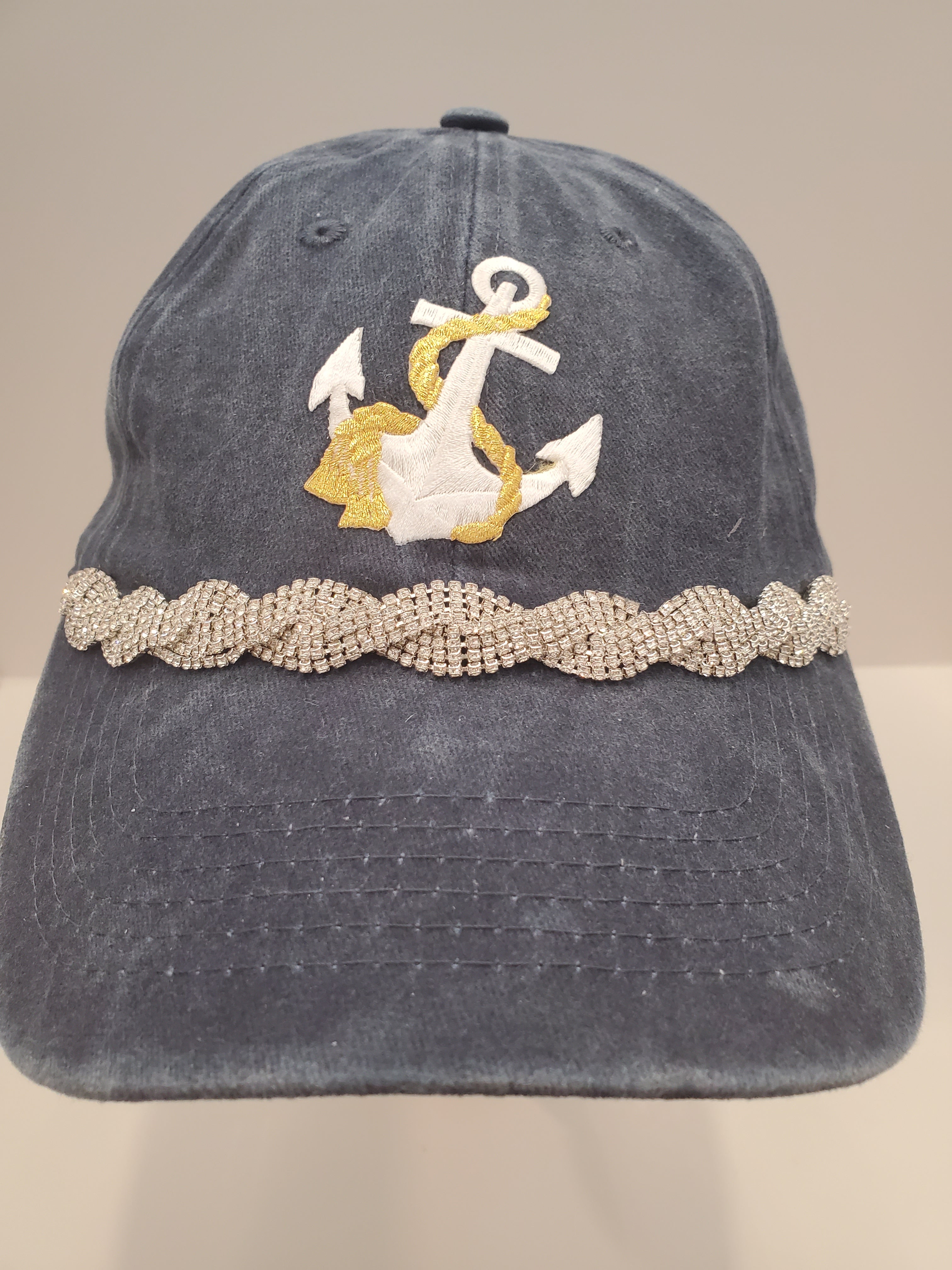 Nautical Anchor Cap with Rhinestone Trim