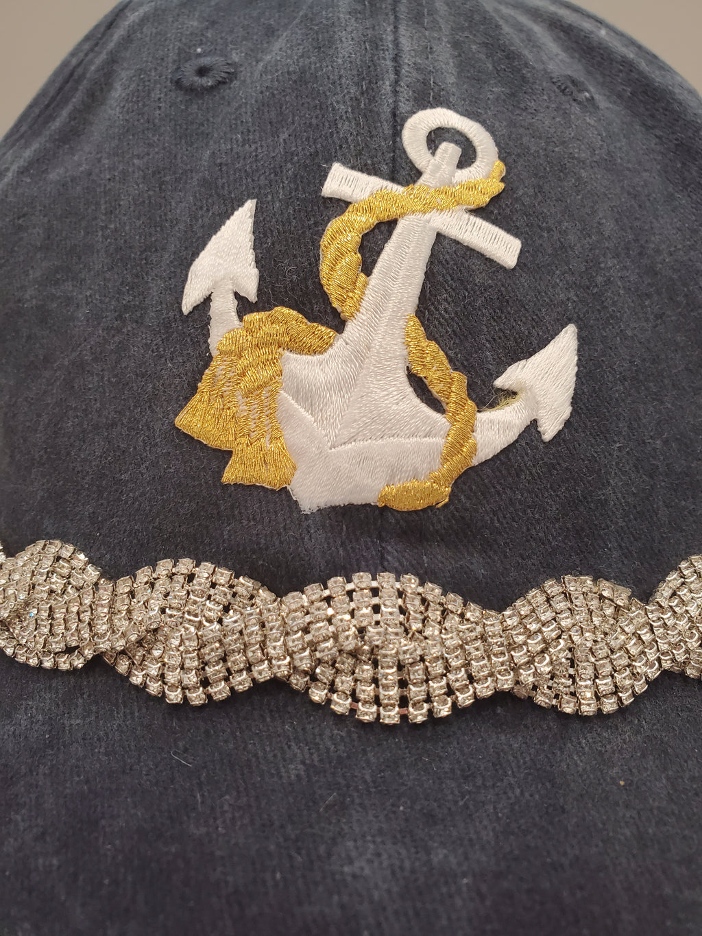 Nautical Anchor Cap with Rhinestone Trim