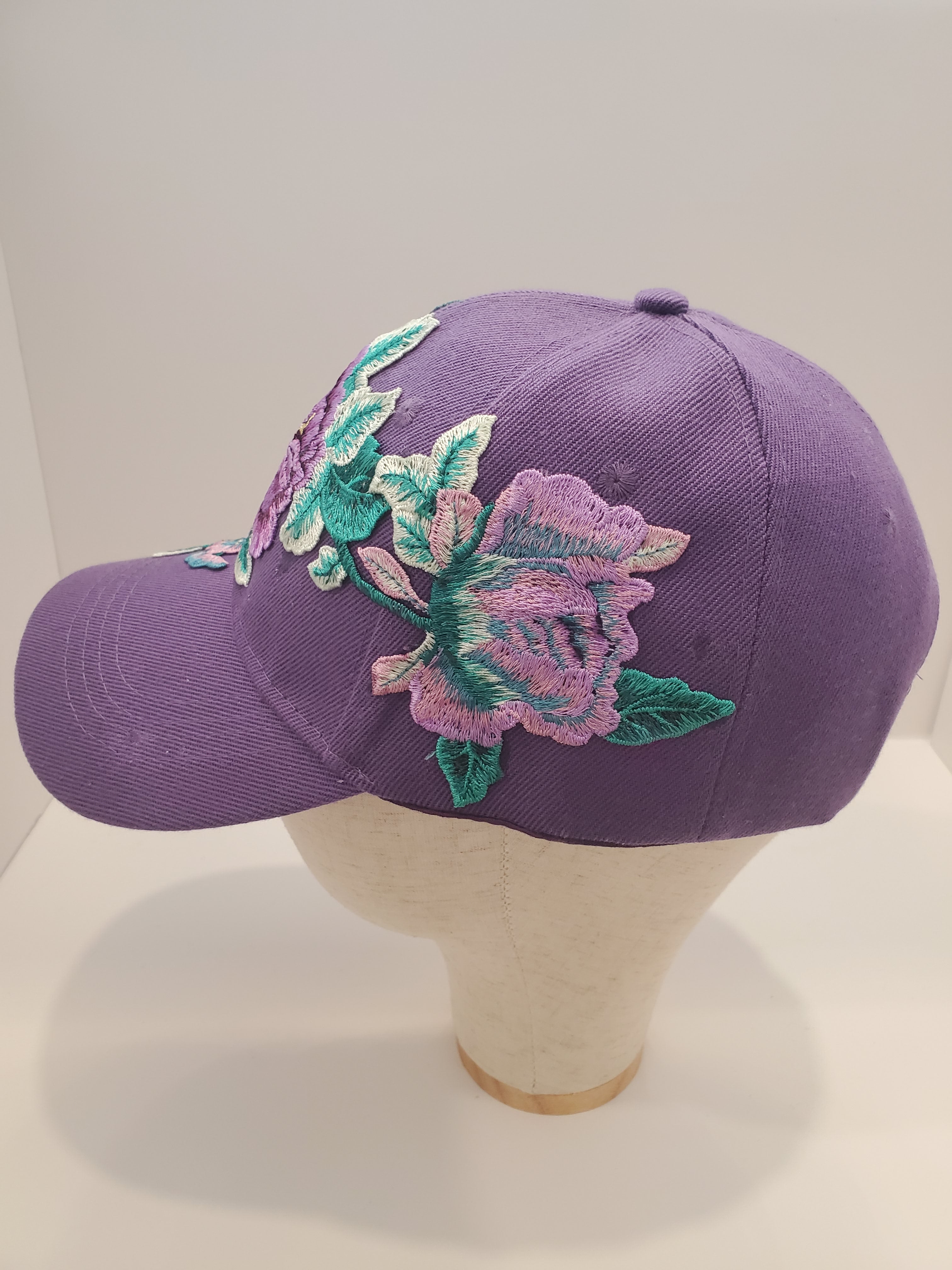 Lavender Floral Embroidered Baseball Cap