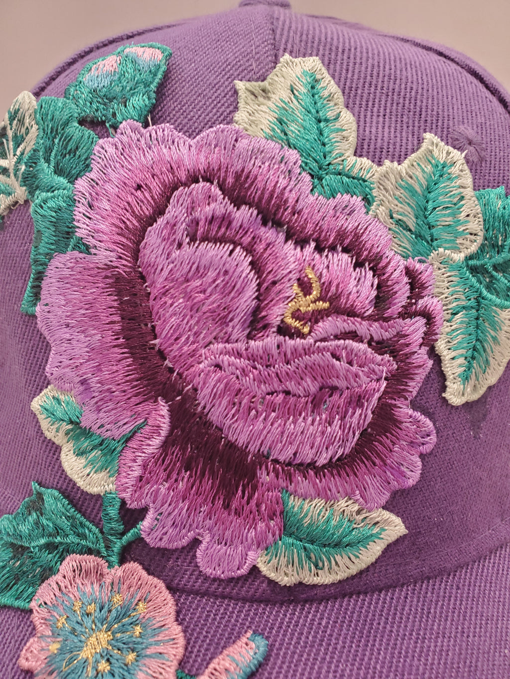 Lavender Floral Embroidered Baseball Cap