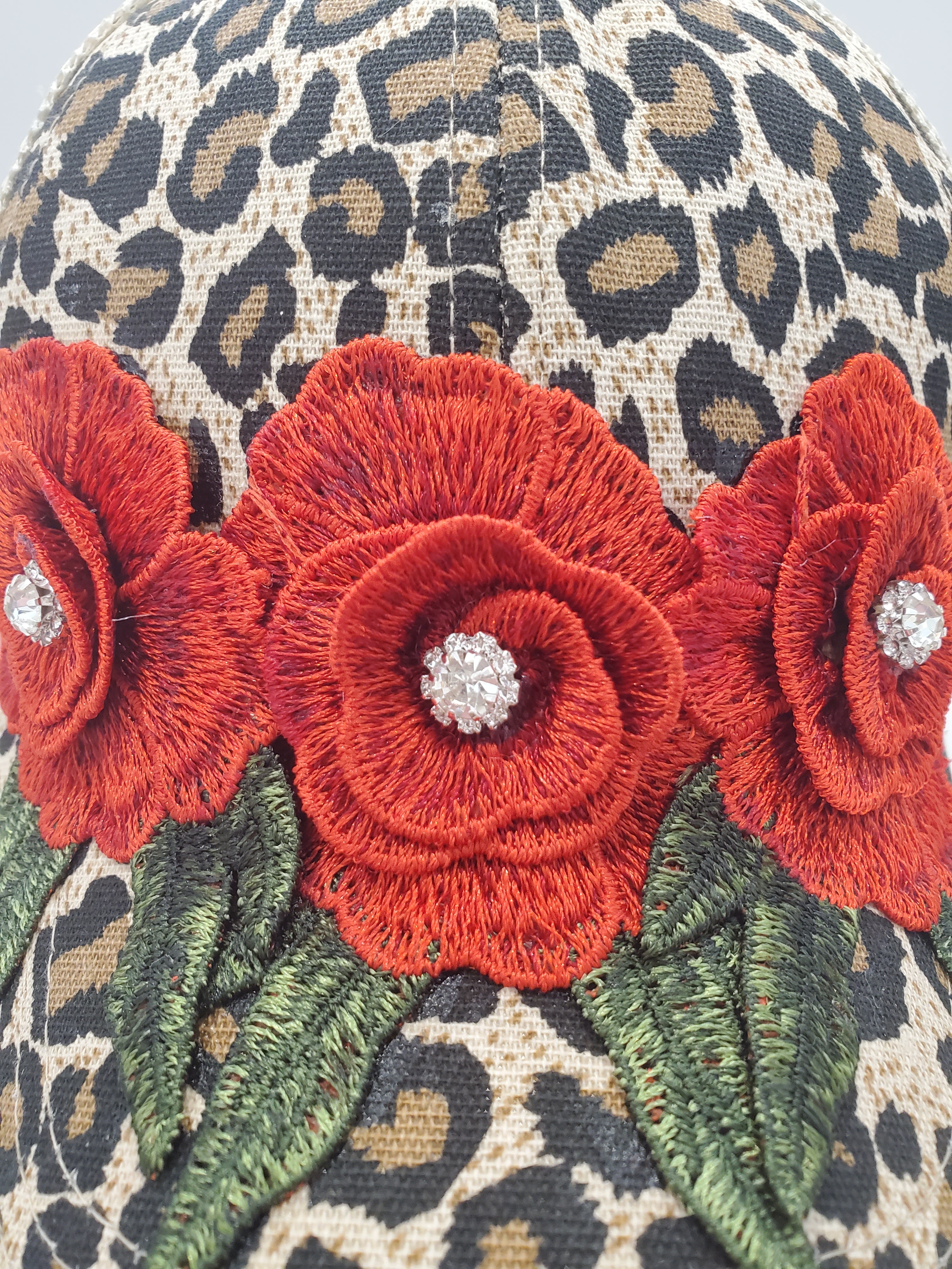 Leopard Floral Mesh Trucker Cap – Handcrafted Embroidered Hat