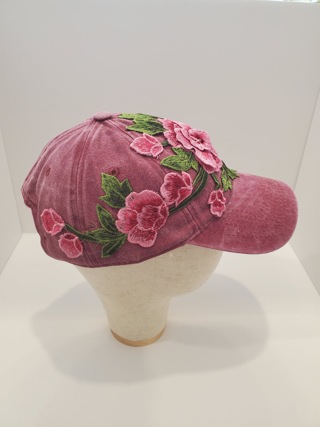 Velvet Rose Embroidered Baseball Cap
