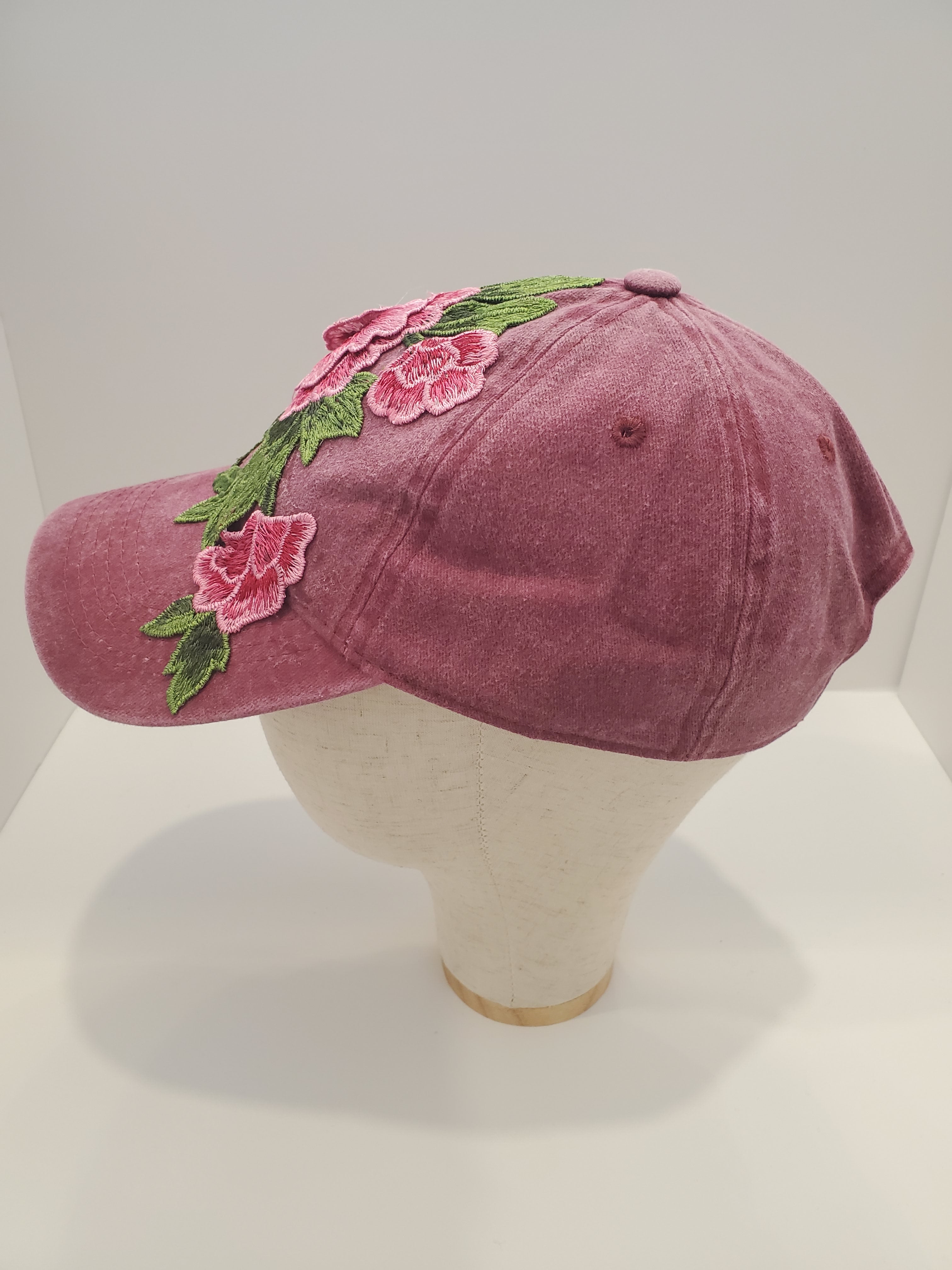 Velvet Rose Embroidered Baseball Cap