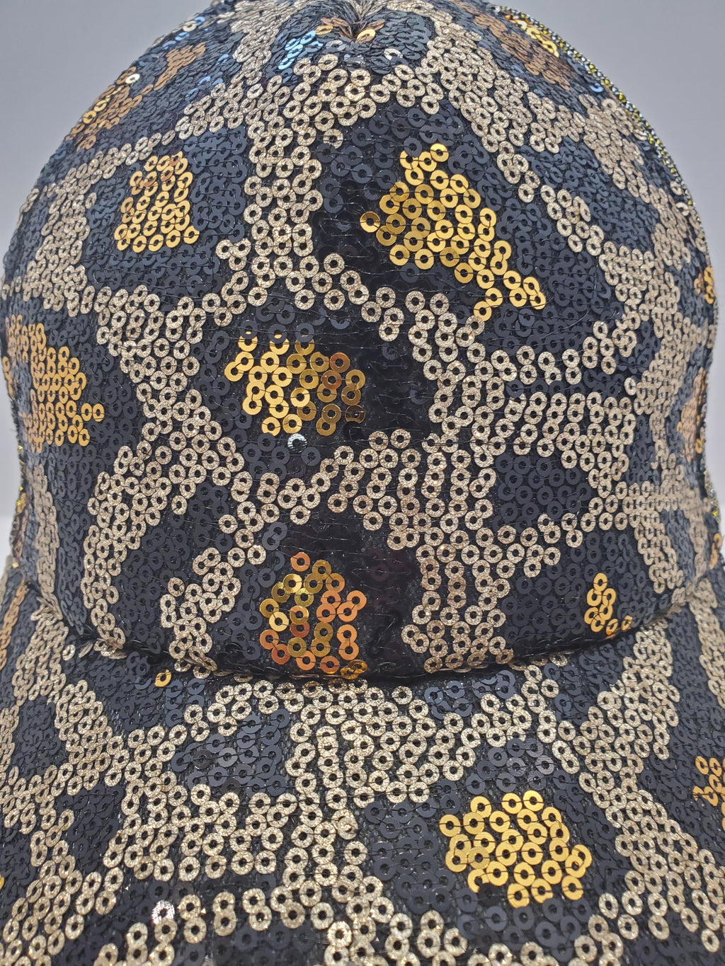 Gold & Black Sequin Leopard Print Baseball Cap