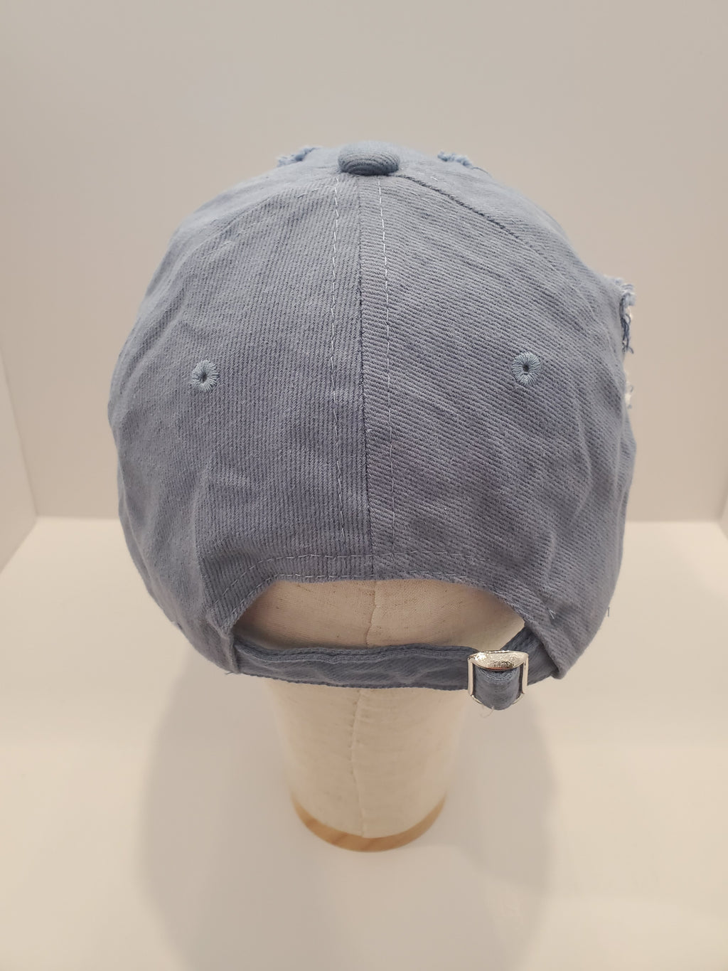 Distressed Light Denim Cap with Crystal Rhinestone Band