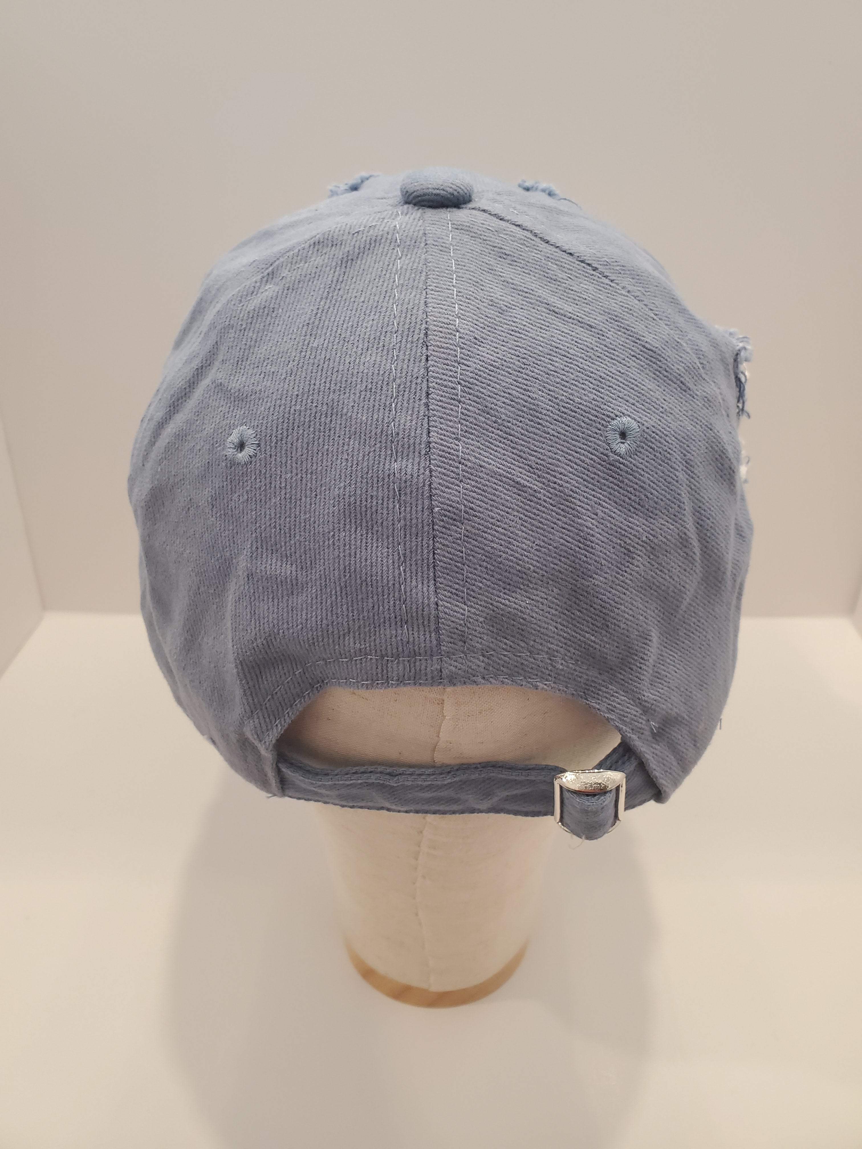 Distressed Light Denim Cap with Crystal Rhinestone Band