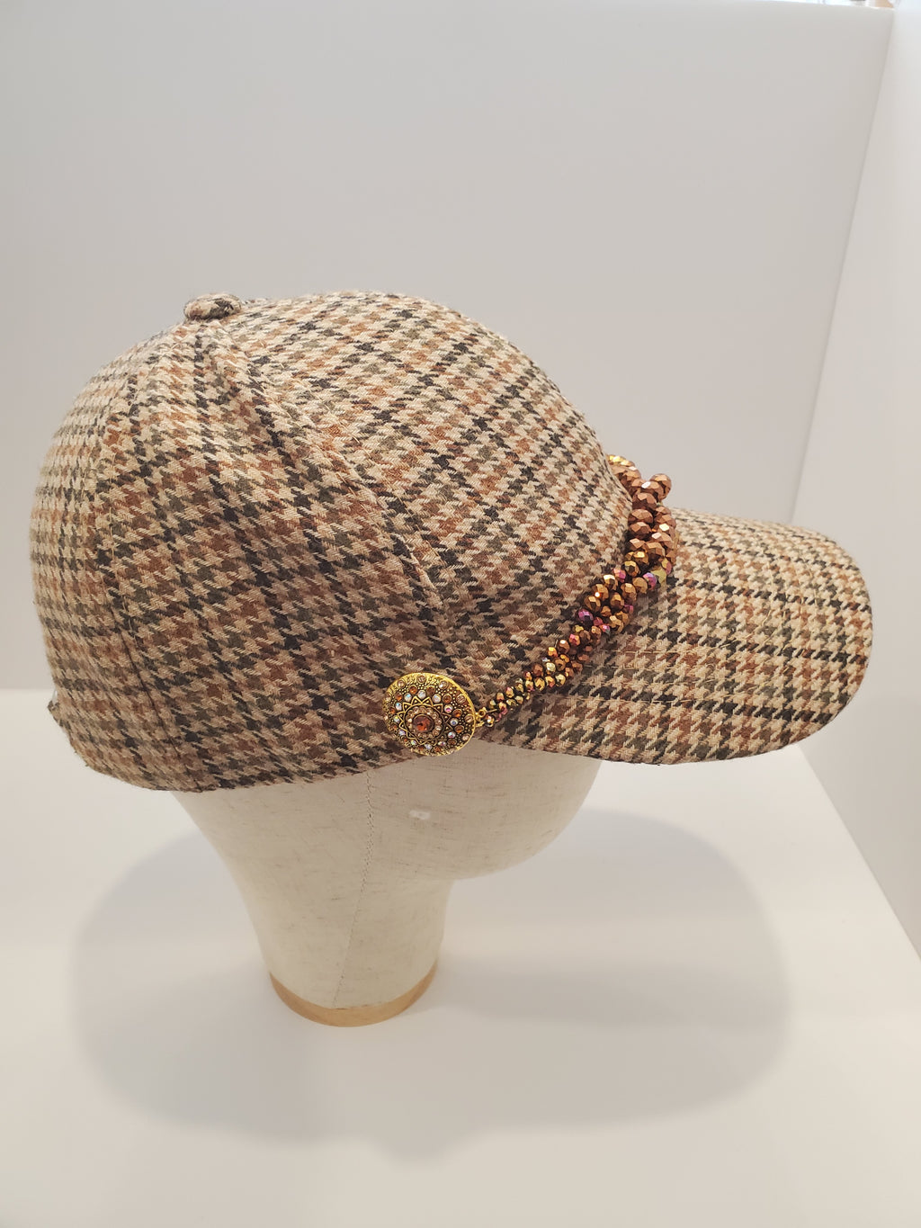 Houndstooth Beaded Accent Cap – Autumn Bronze Edition