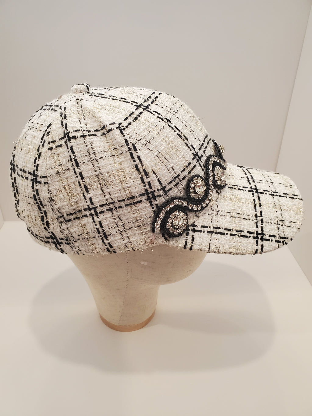 Black & Gold Tweed Crystal Cap – Luxe Handcrafted Baseball Hat