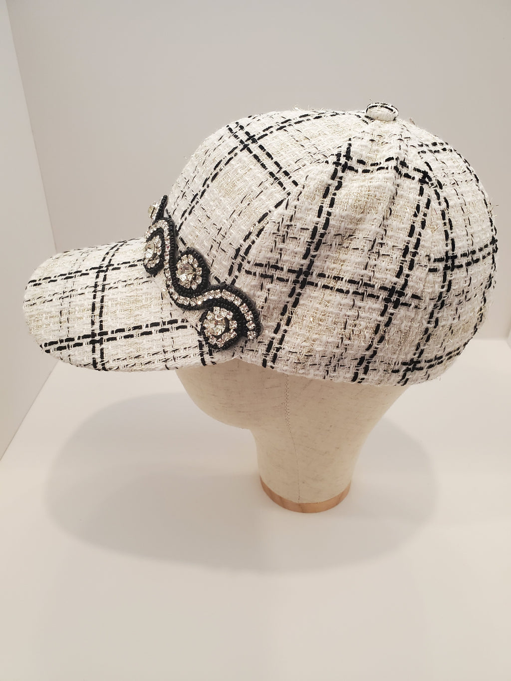 Black & Gold Tweed Crystal Cap – Luxe Handcrafted Baseball Hat