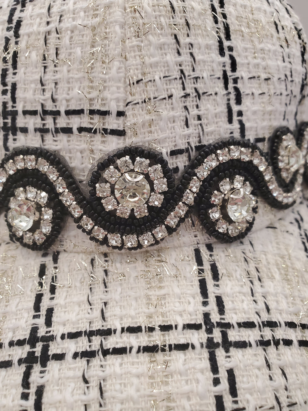 Black & Gold Tweed Crystal Cap – Luxe Handcrafted Baseball Hat