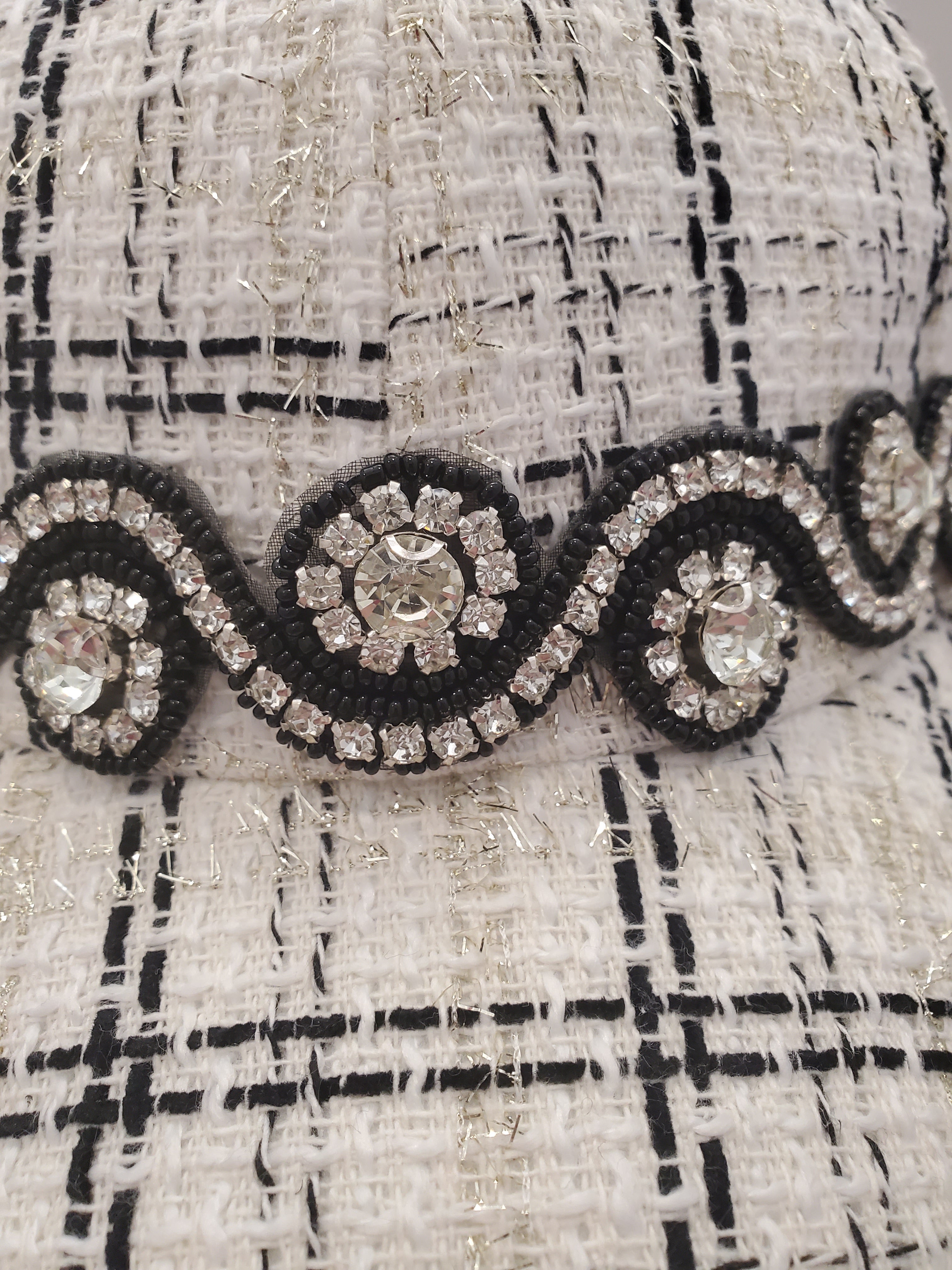 Black & Gold Tweed Crystal Cap – Luxe Handcrafted Baseball Hat