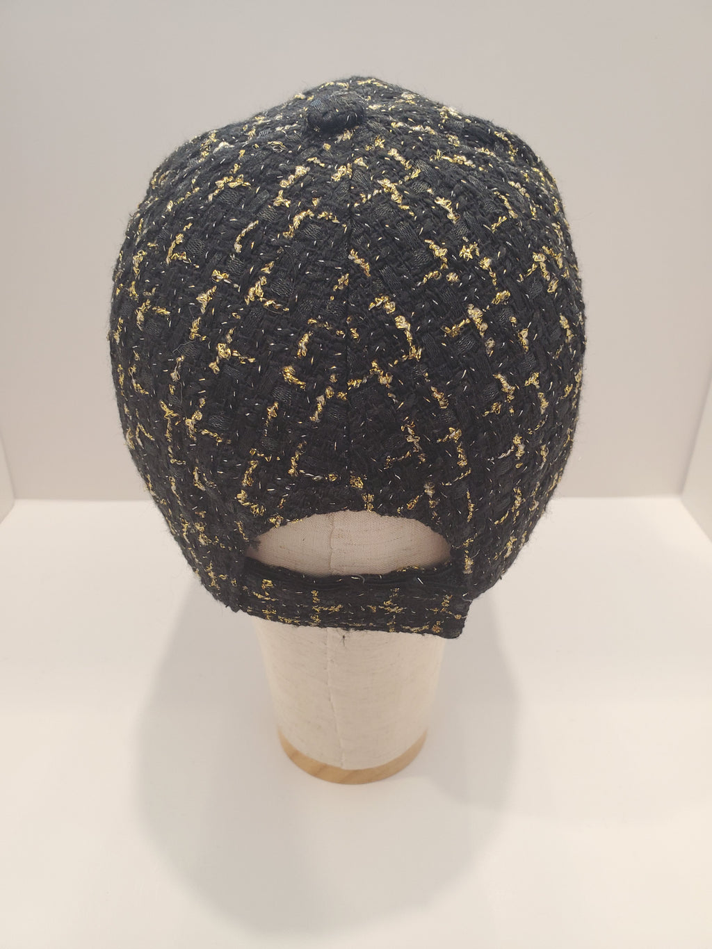 Black & Gold Tweed Crystal Cap – Luxe Handcrafted Baseball Hat