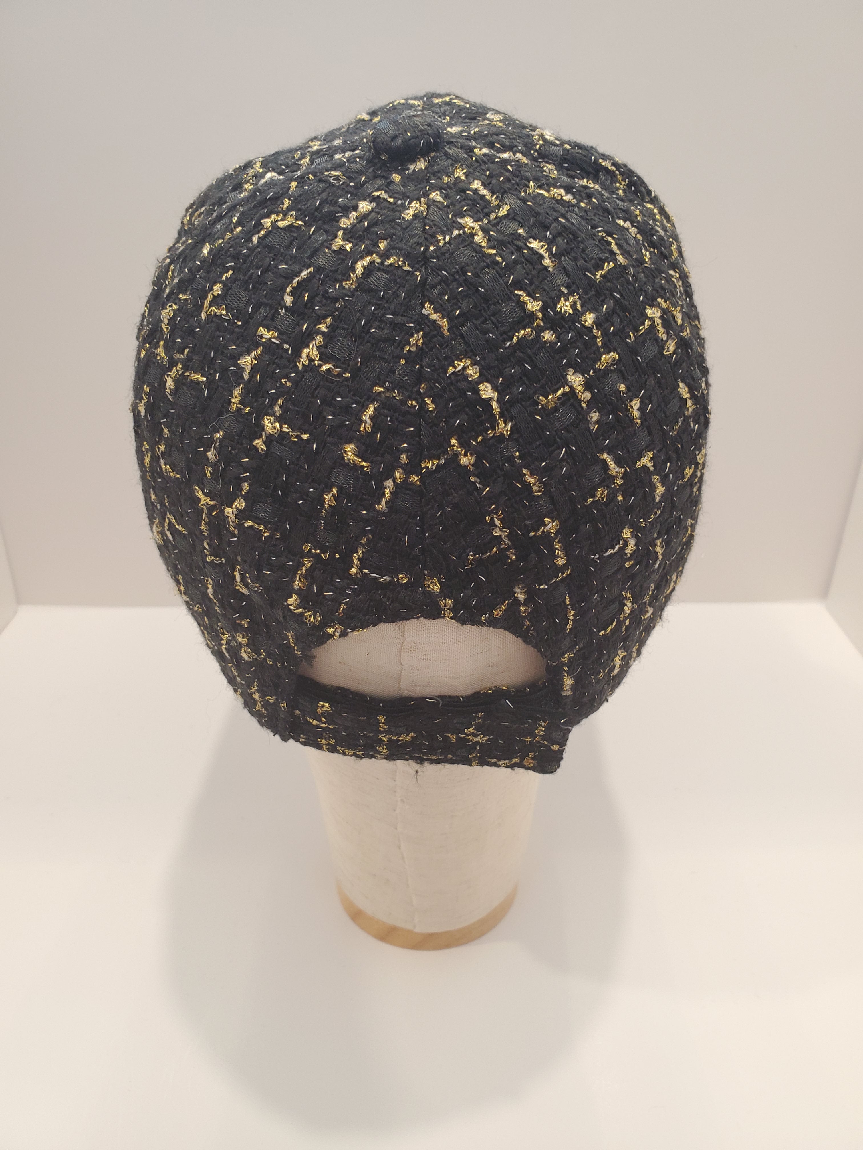 Black & Gold Tweed Crystal Cap – Luxe Handcrafted Baseball Hat