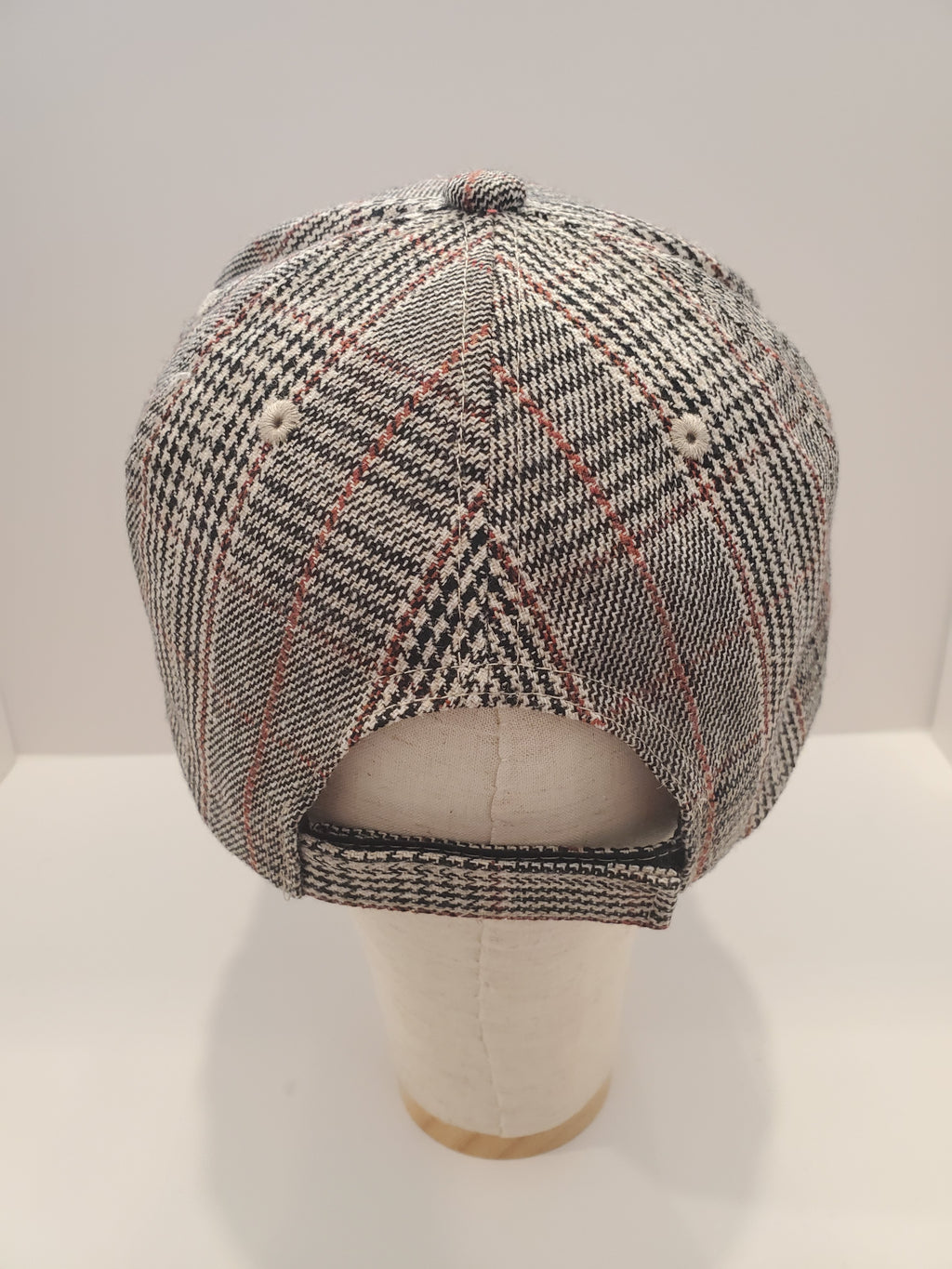 Plaid Baseball Cap with Red Crystal Embellishment