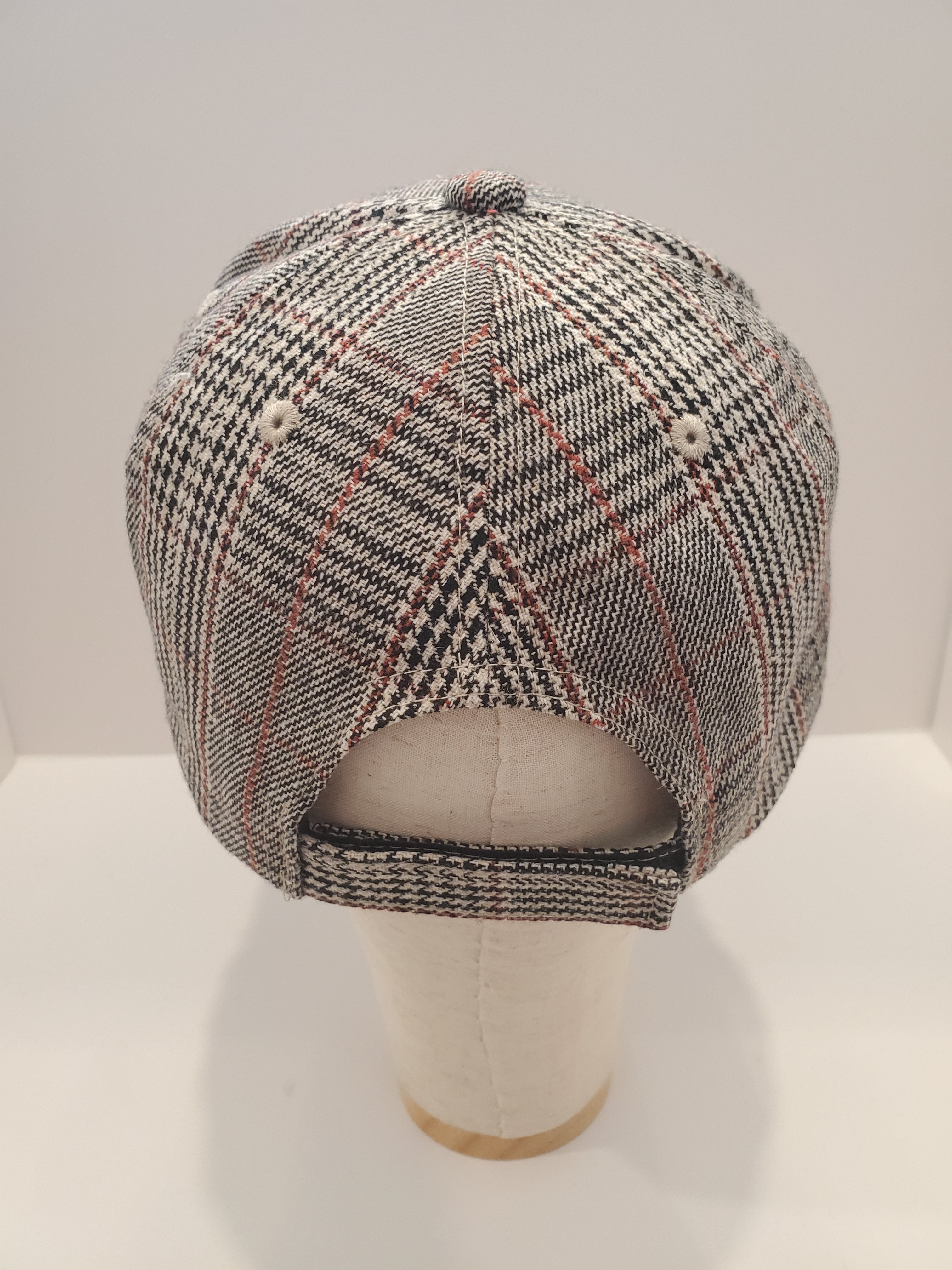 Plaid Baseball Cap with Red Crystal Embellishment