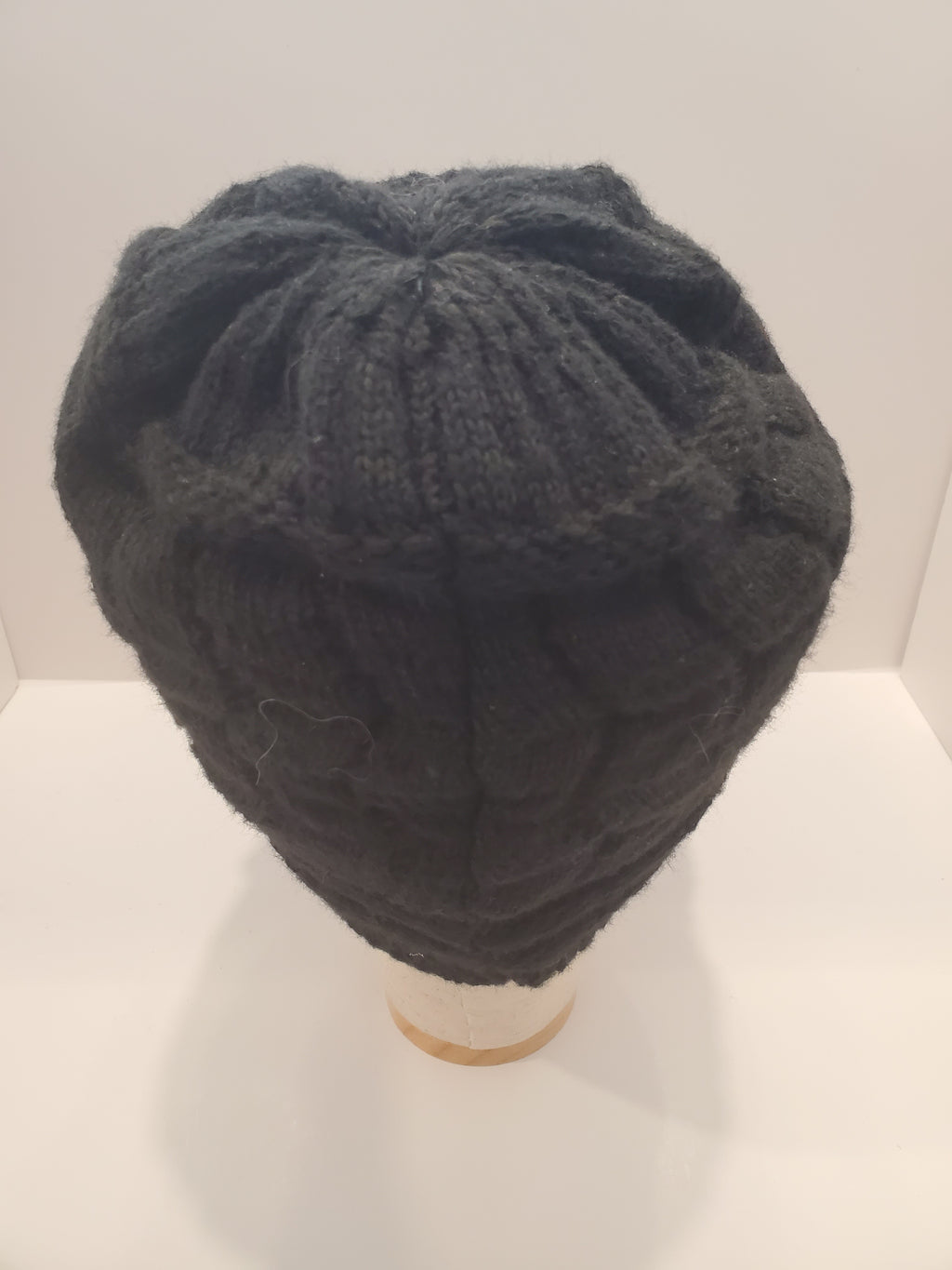 Black Cable Knit Brim Beanie with Crystal Wave Accent & Fleece Lining