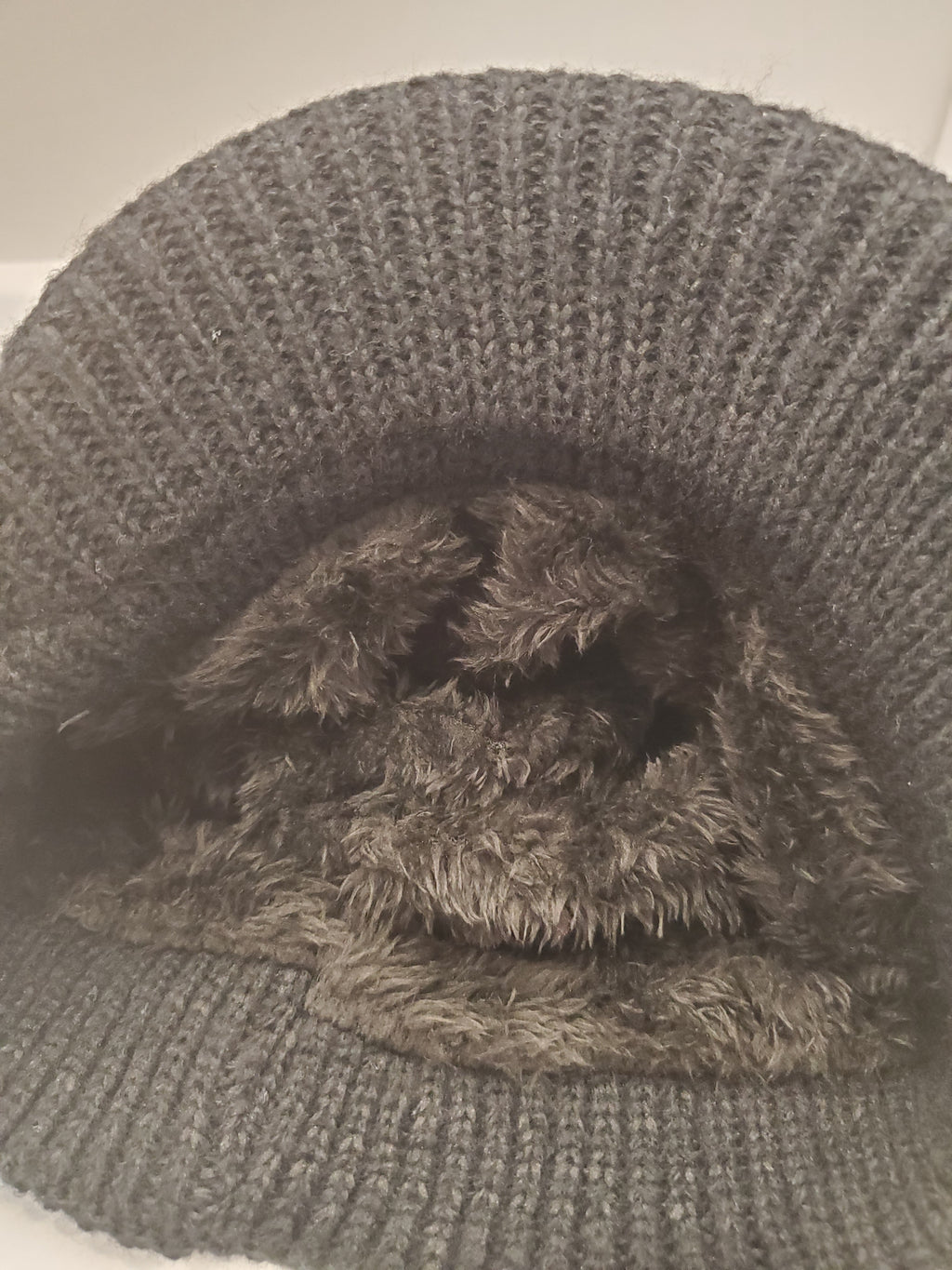 Black Cable Knit Brim Beanie with Crystal Wave Accent & Fleece Lining