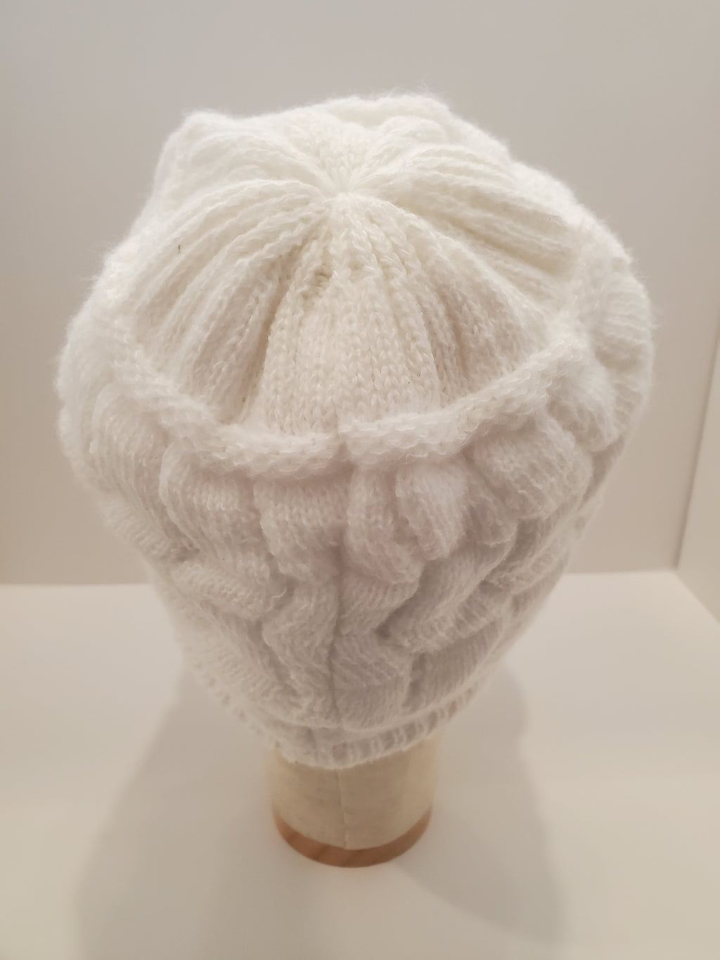 White Cable Knit Beanie with Pearl & Fringe Trim