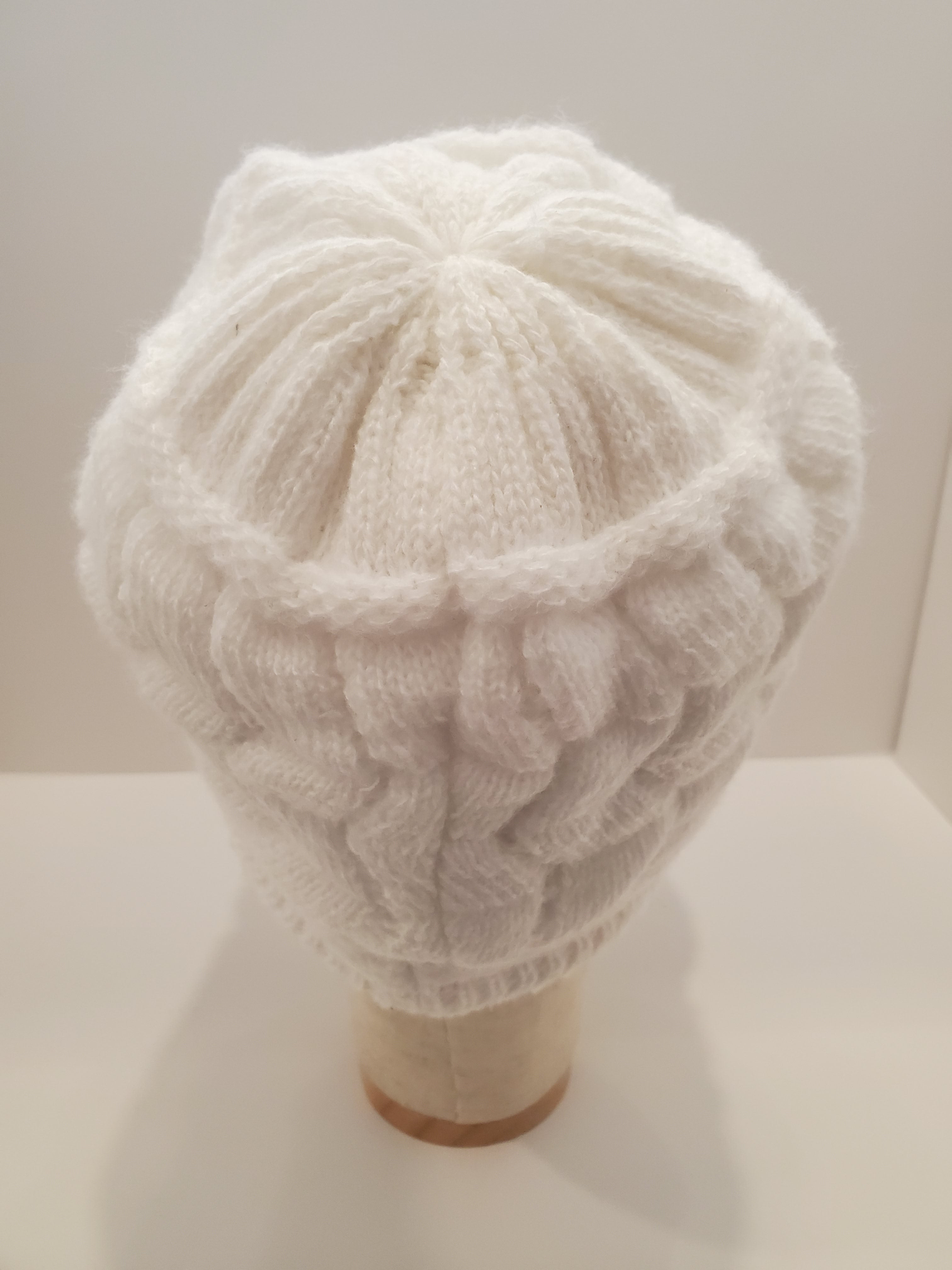 White Cable Knit Beanie with Pearl & Fringe Trim