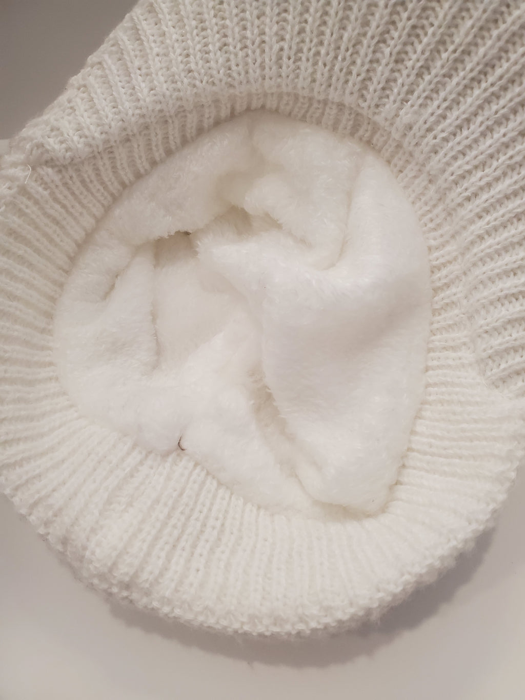 White Cable Knit Beanie with Pearl & Fringe Trim