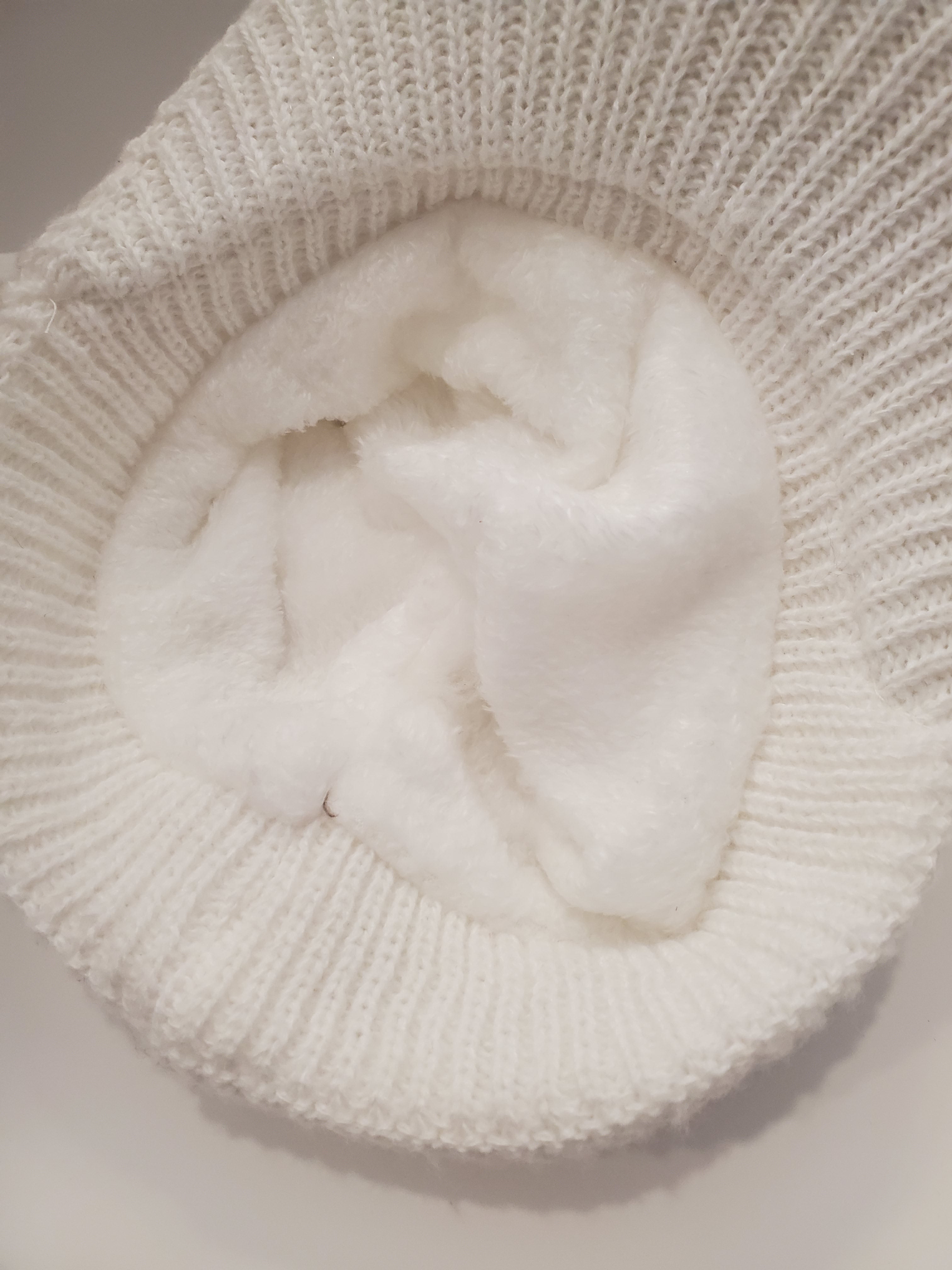 White Cable Knit Beanie with Pearl & Fringe Trim