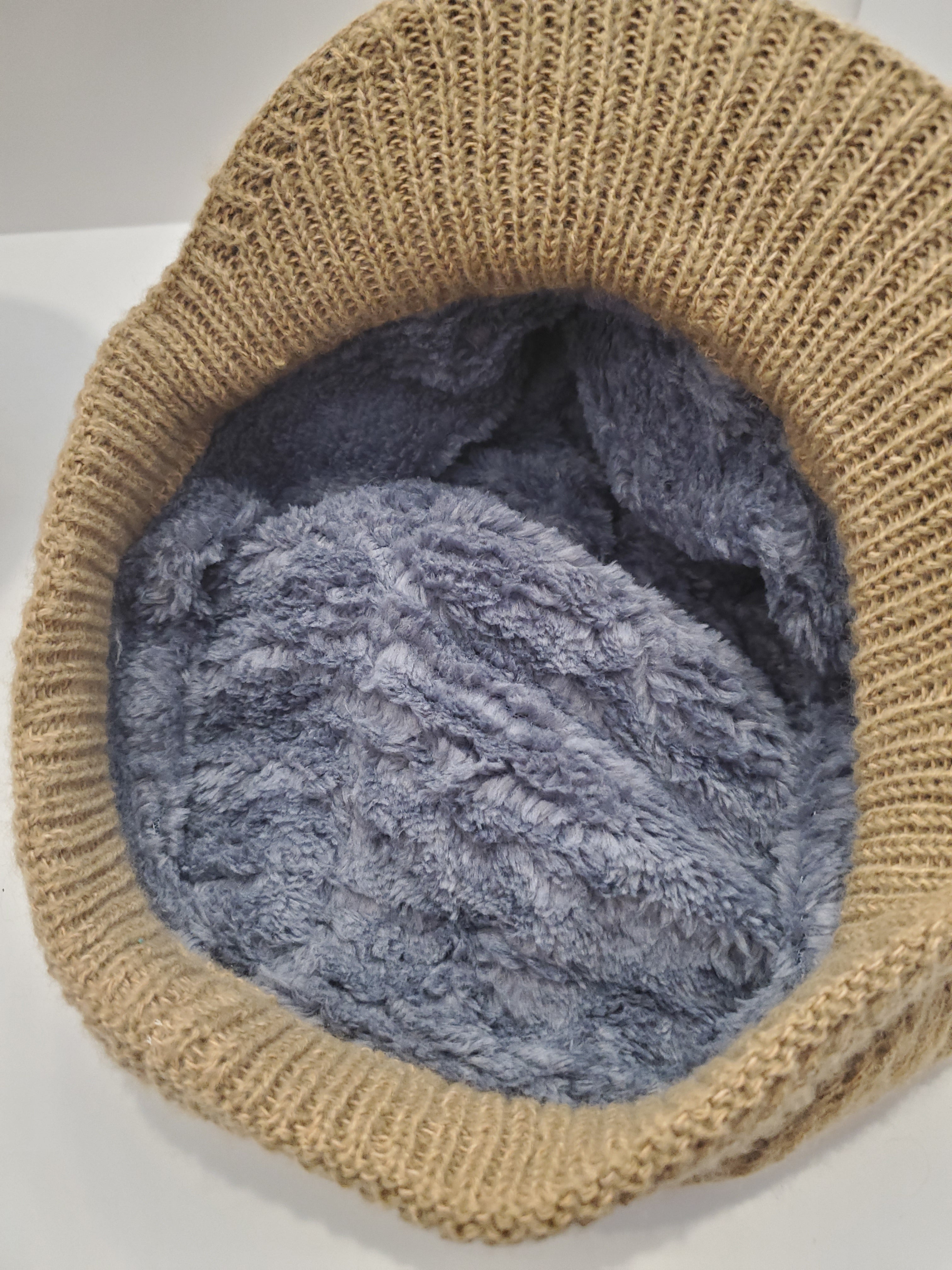 Beige Cable Knit Beanie with Pearl & Rhinestone Trim