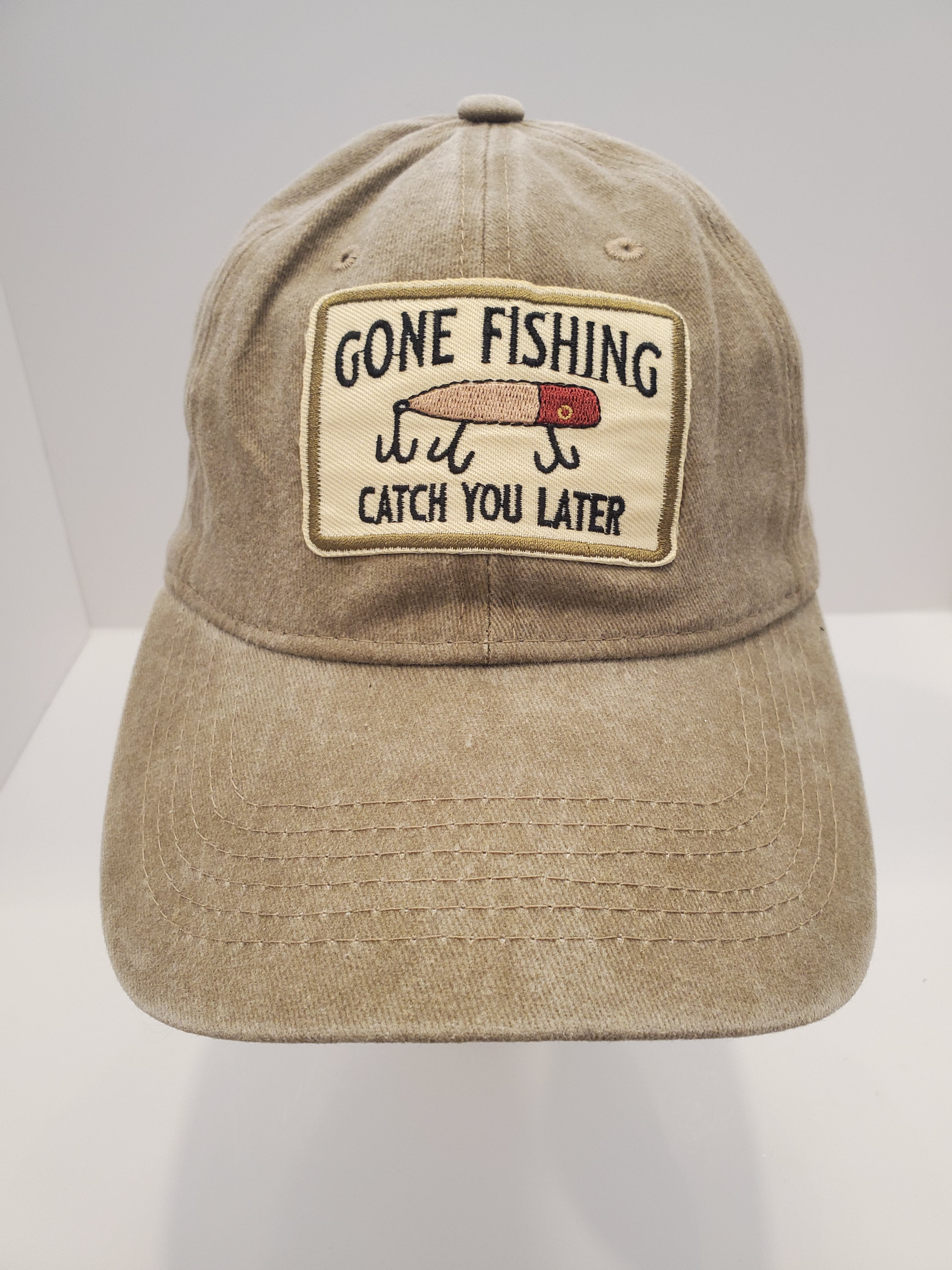 Khaki “Gone Fishing – Catch You Later” Embroidered Cap