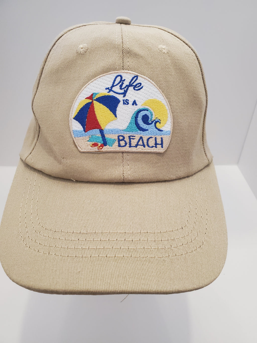 Tan “Life Is a Beach” Embroidered Baseball Cap
