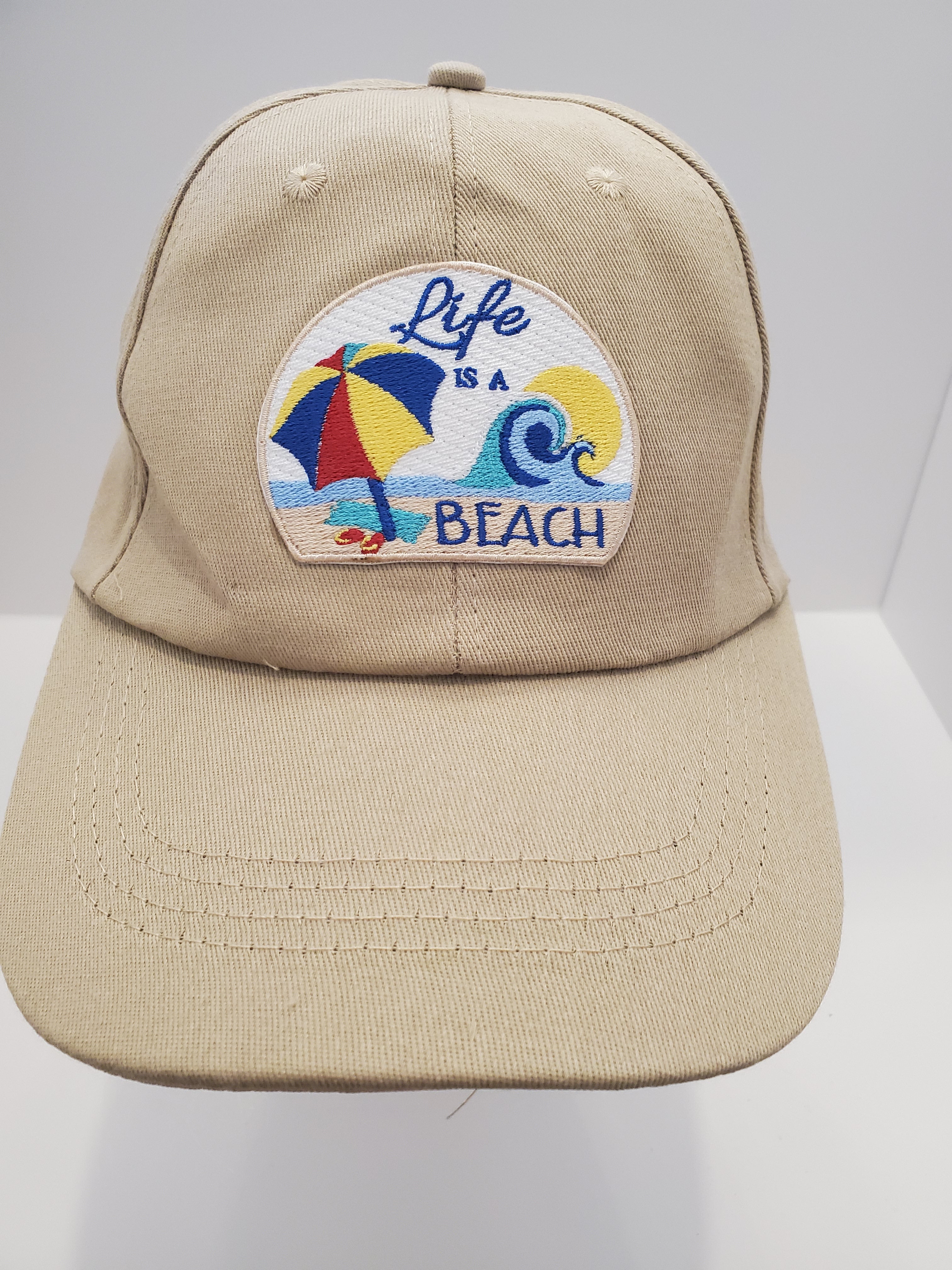 Tan “Life Is a Beach” Embroidered Baseball Cap