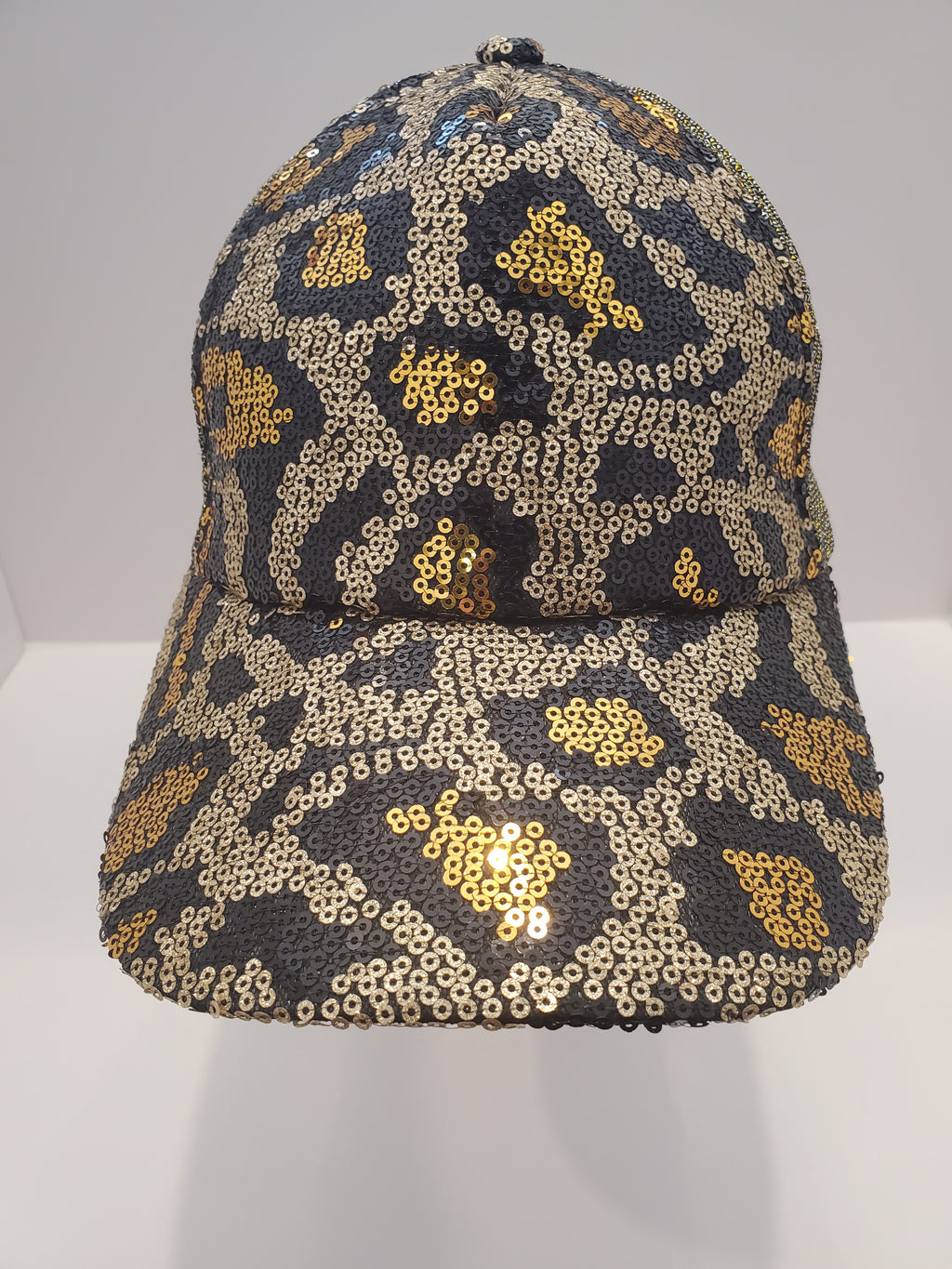 Gold & Black Sequin Leopard Print Baseball Cap