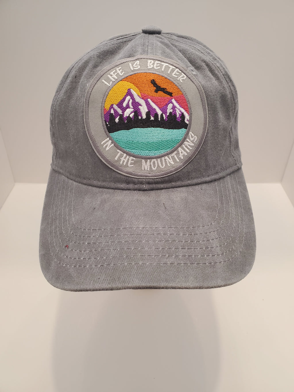 Gray “Life Is Better in the Mountains” Embroidered Cap