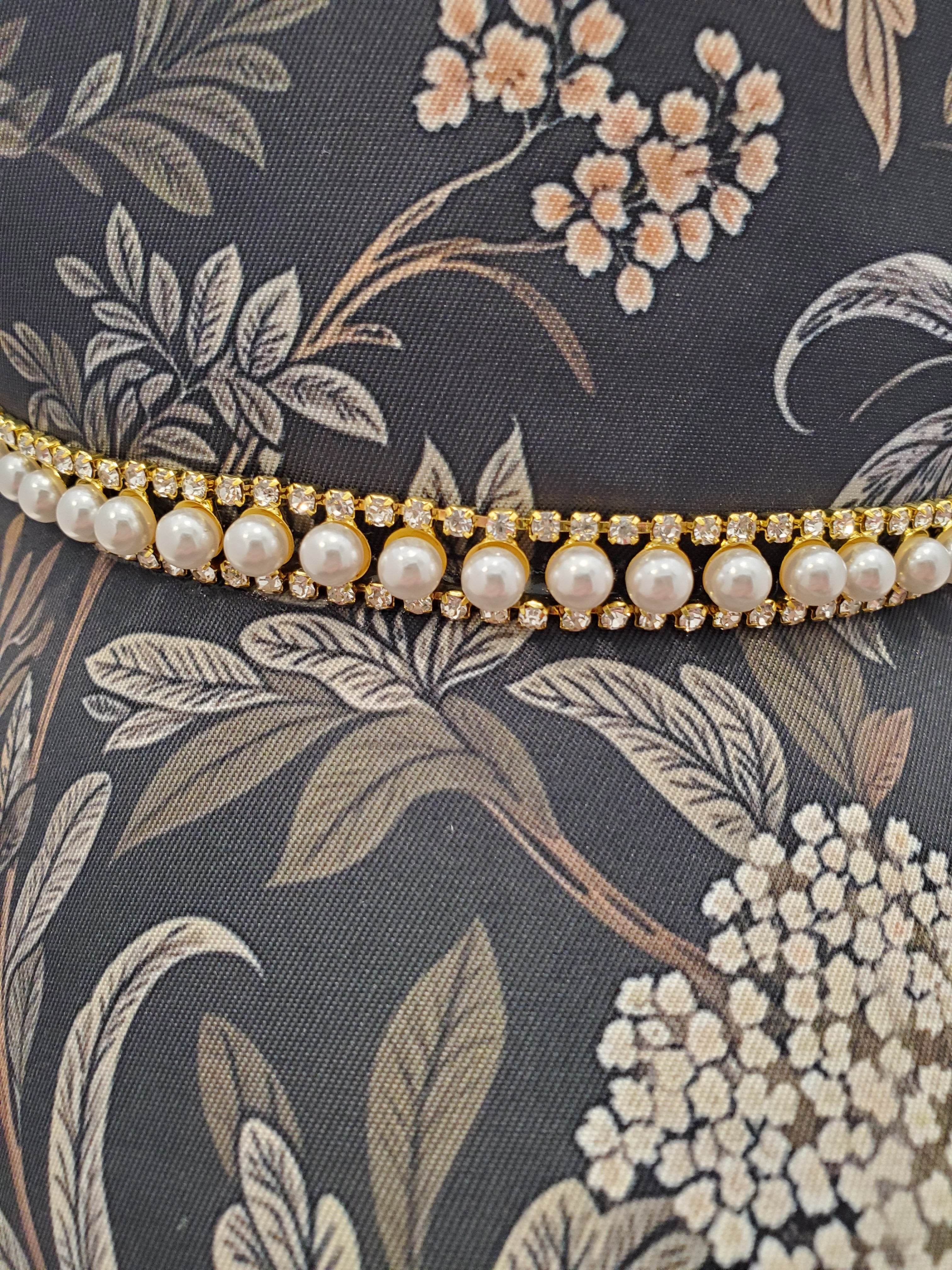 Floral Satin Pearl Accent Baseball Cap