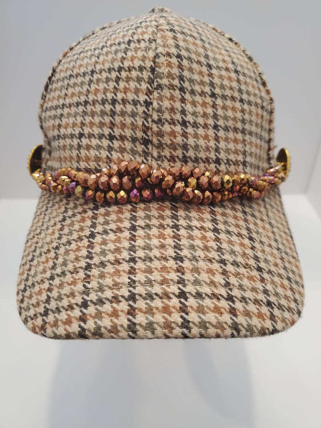 Houndstooth Beaded Accent Cap – Autumn Bronze Edition